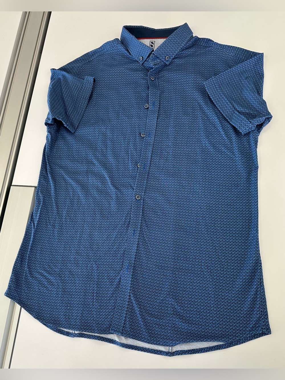 DESOTO Men's Blue Short-Sleeve Micro-Pattern Button-Down Jersey Shirt